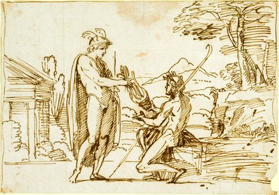 Apollo Receiving the Lyre from Mercury (study for the Farnese Gallery) by Annibale Carracci